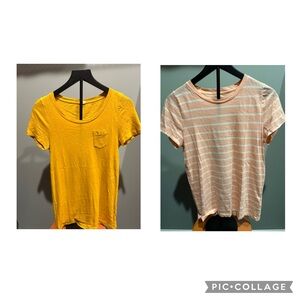 J. Crew Peach and White Striped Tee & Mustard Yellow Tee